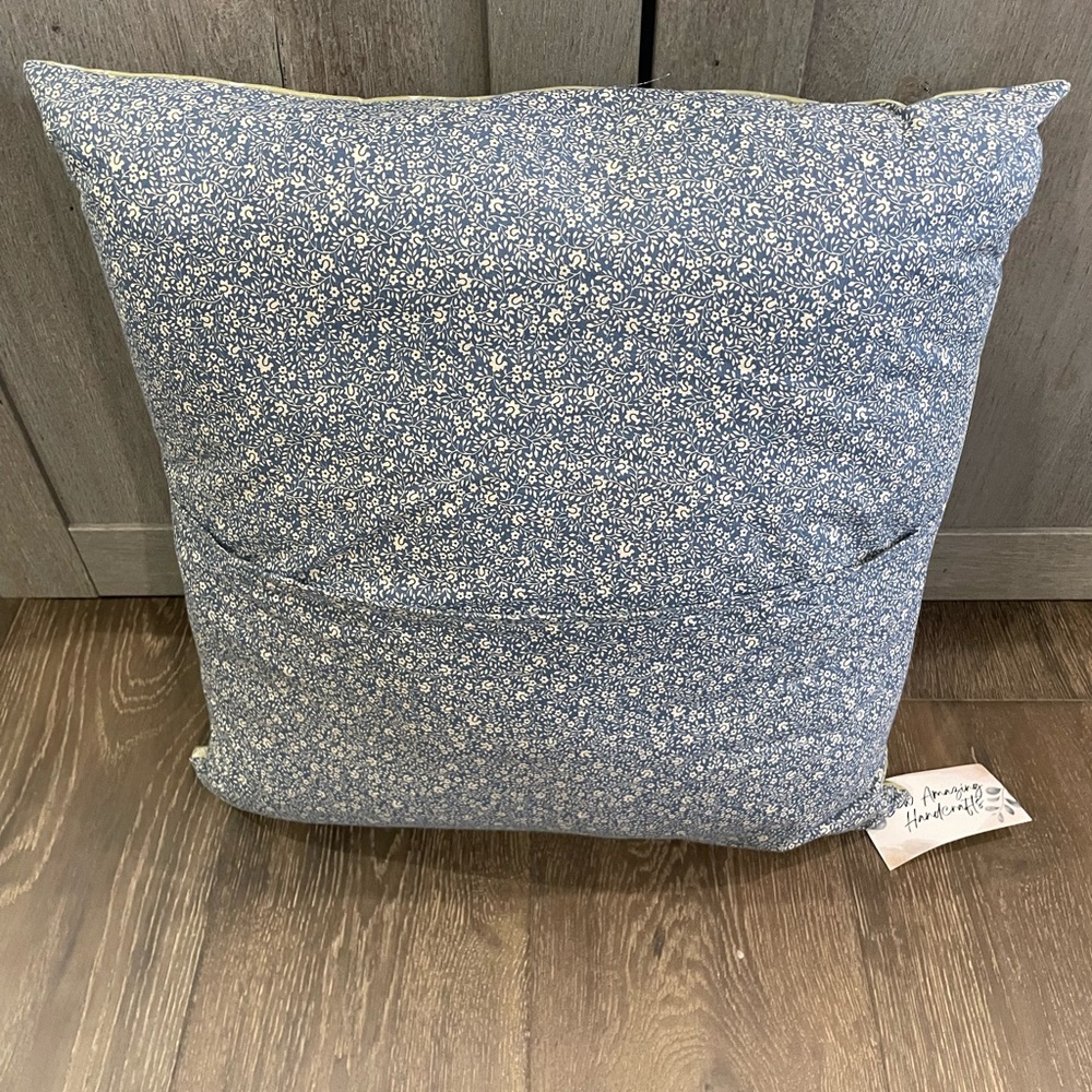 Patchwork Bear Paw Quilt Throw Pillow with Blue and Red Accents - Picture 3 of 3
